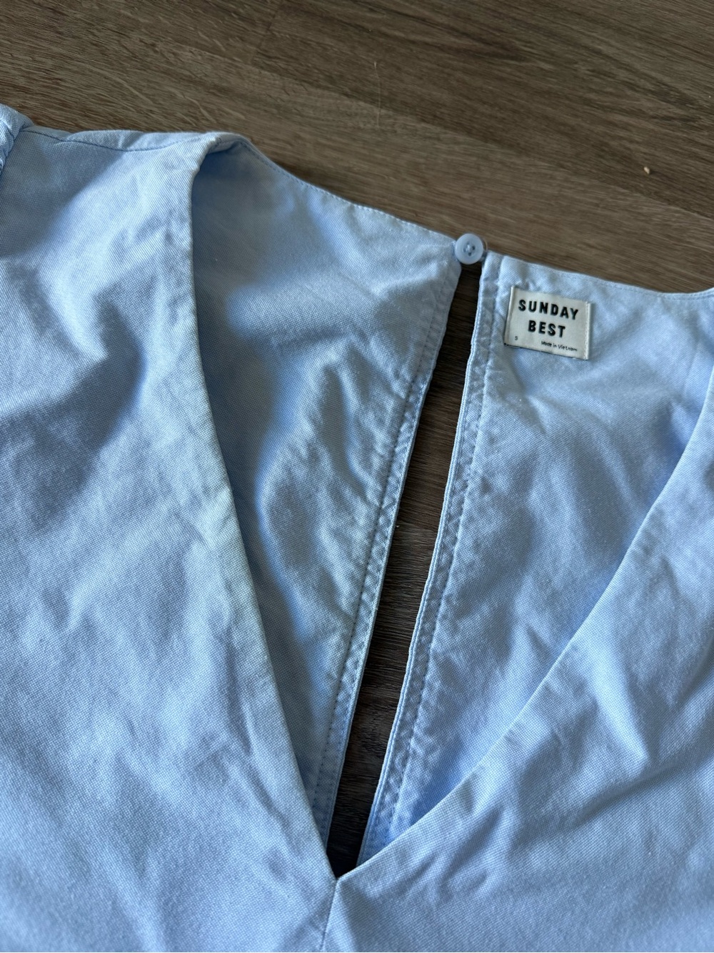 Sunday Best Pale Blue V-Neck Mini Dress with Puff Sleeves - Picture 3 of 5